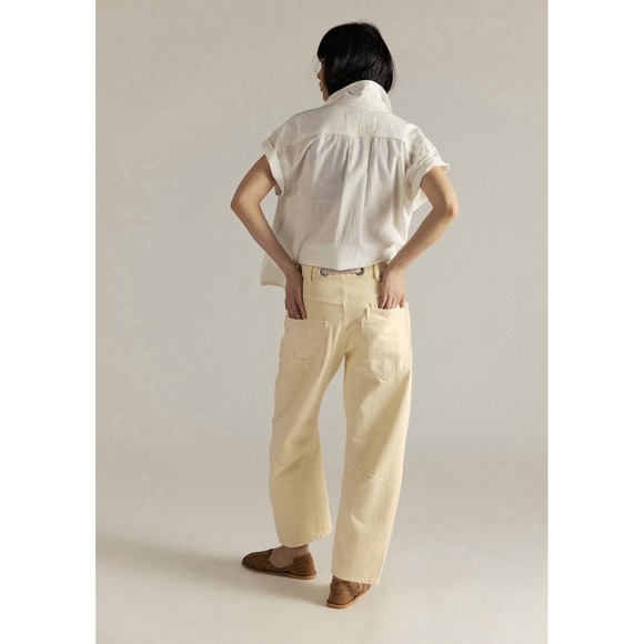 RETIRED Free People Lemon Icing Yellow Moxie Barrel Jeans NWT‎ Sizes 33 - Picture 3 of 6